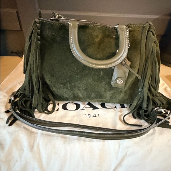 Coach Rogue 25 Whiplash Fringe Suede Bag | 1941 Collection | Olive Green - Picture 7 of 8
